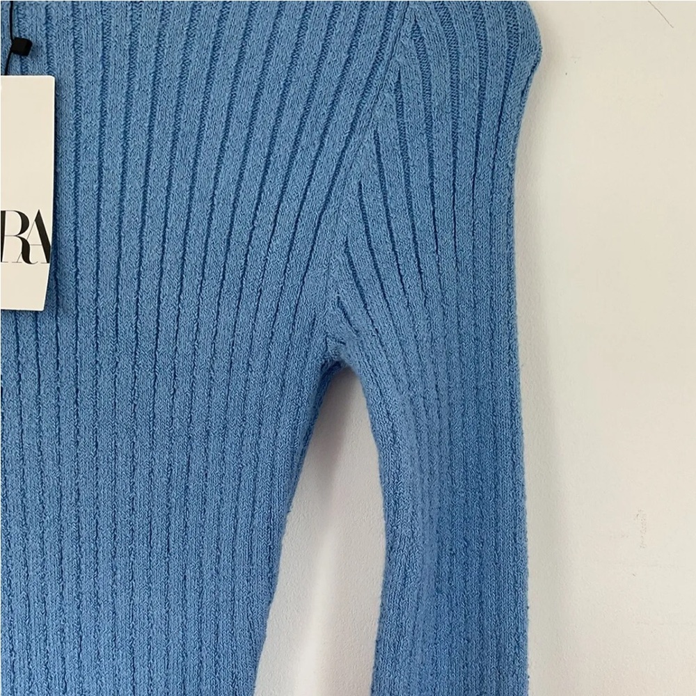 ZARA WOMAN STRETCH LONG SLEEVE BABY BLUE RIBBED KNIT MIDI MAXI DRESS $89.90 - Picture 15 of 15